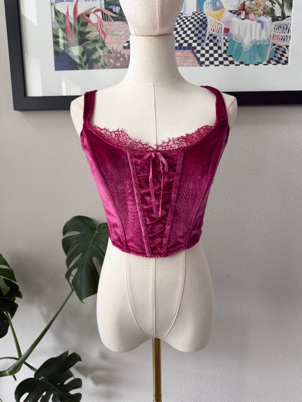 Victoria Secret Dream Angel's Velvet & Lace Corset Berry Sz Medium DD